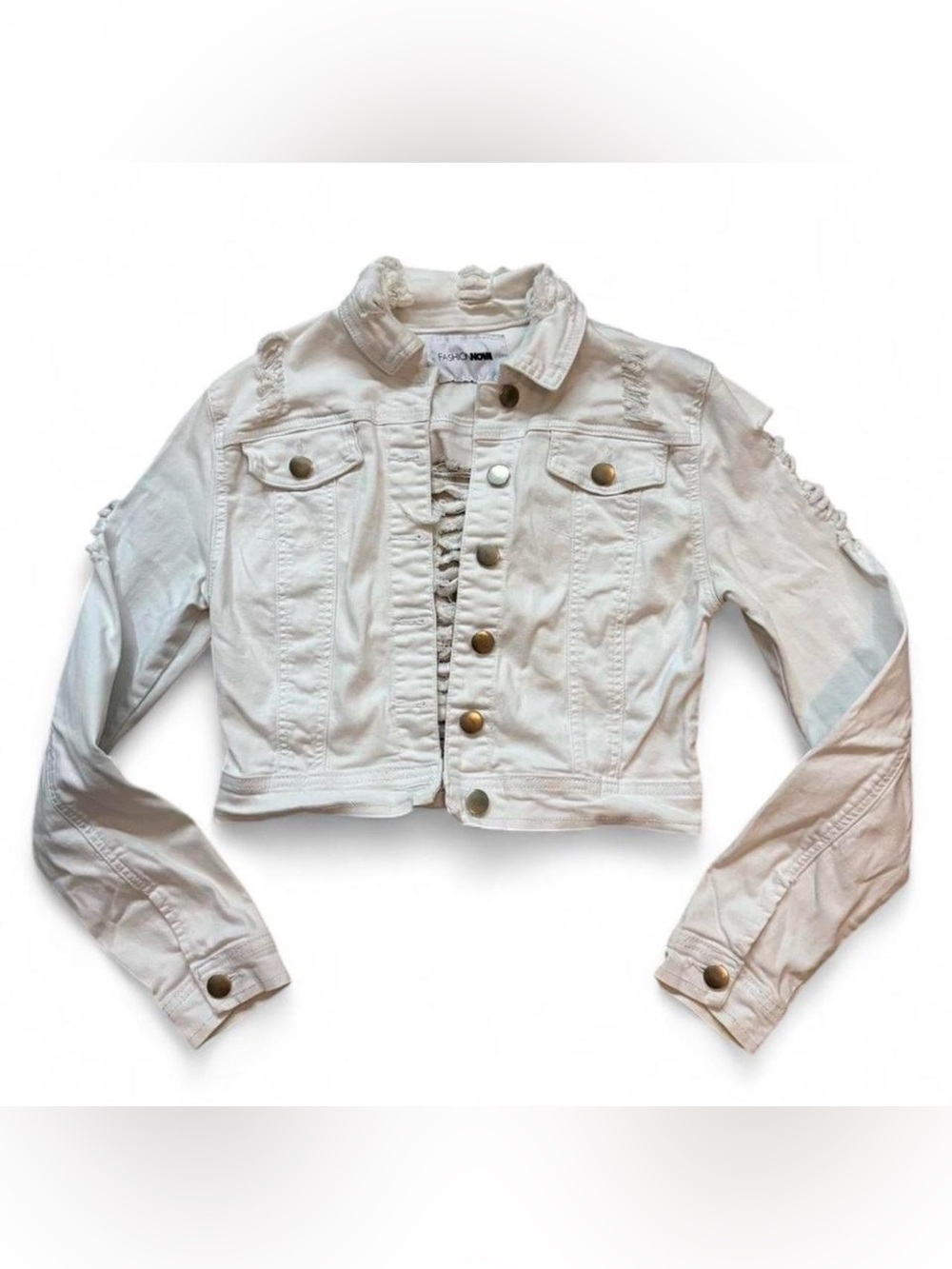 White Distressed Button Up Denim Jacket